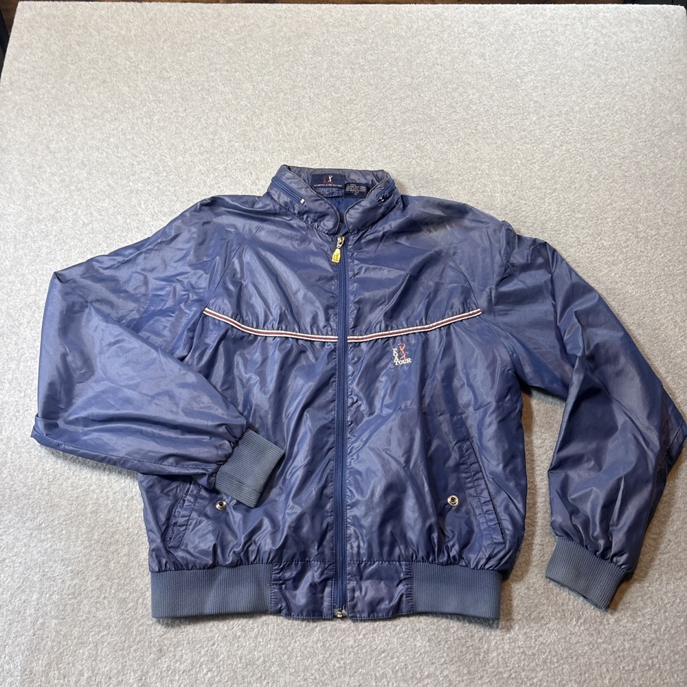 Vintage PGA Tour Jacket Men's XL Blue Golf Nylon Full Zip Hood Windbreaker 90s